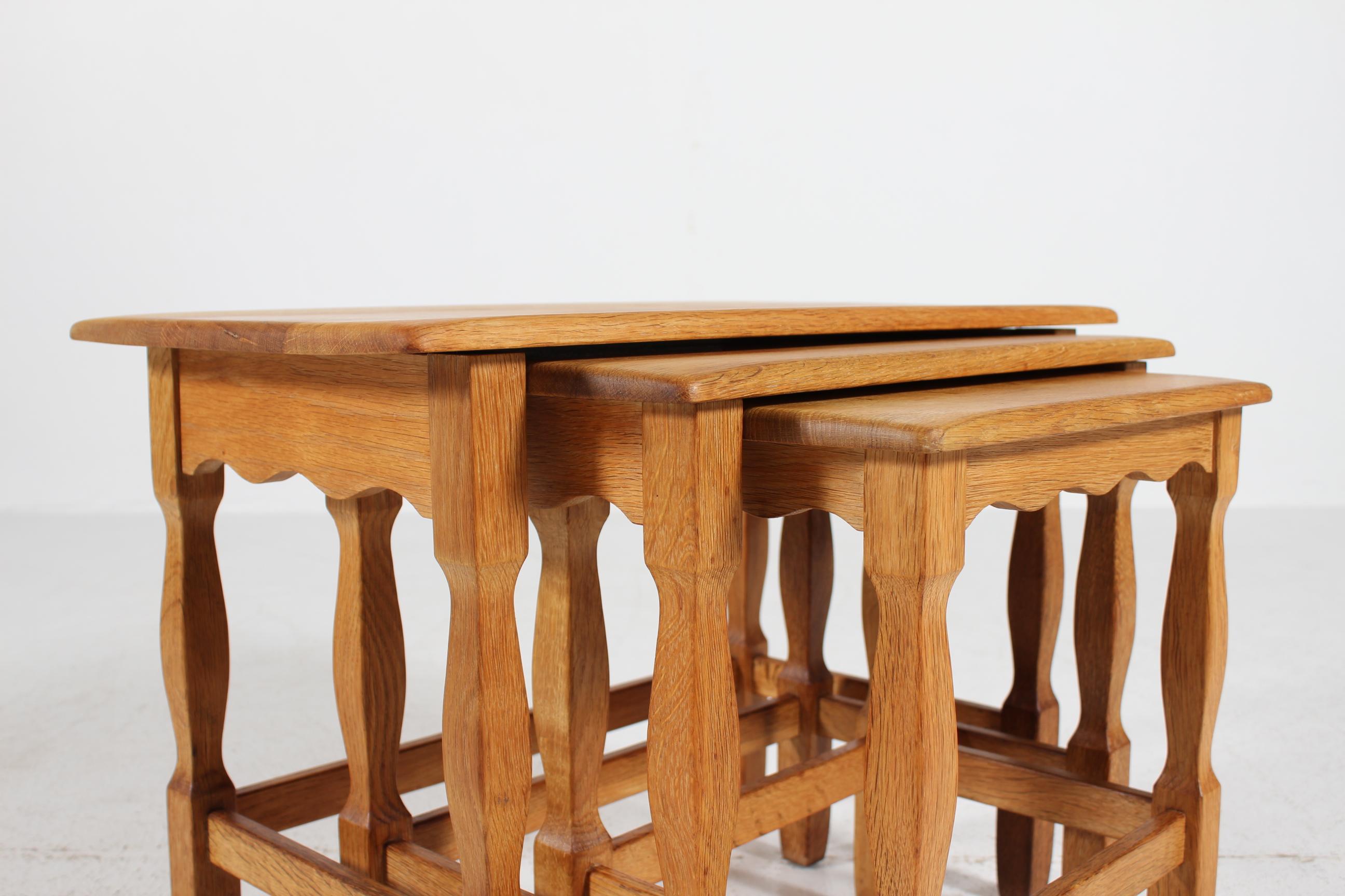 Danish Henning Kjærnulf style Set of Nesting Tables of Solid Oak, 1970s For Sale 2