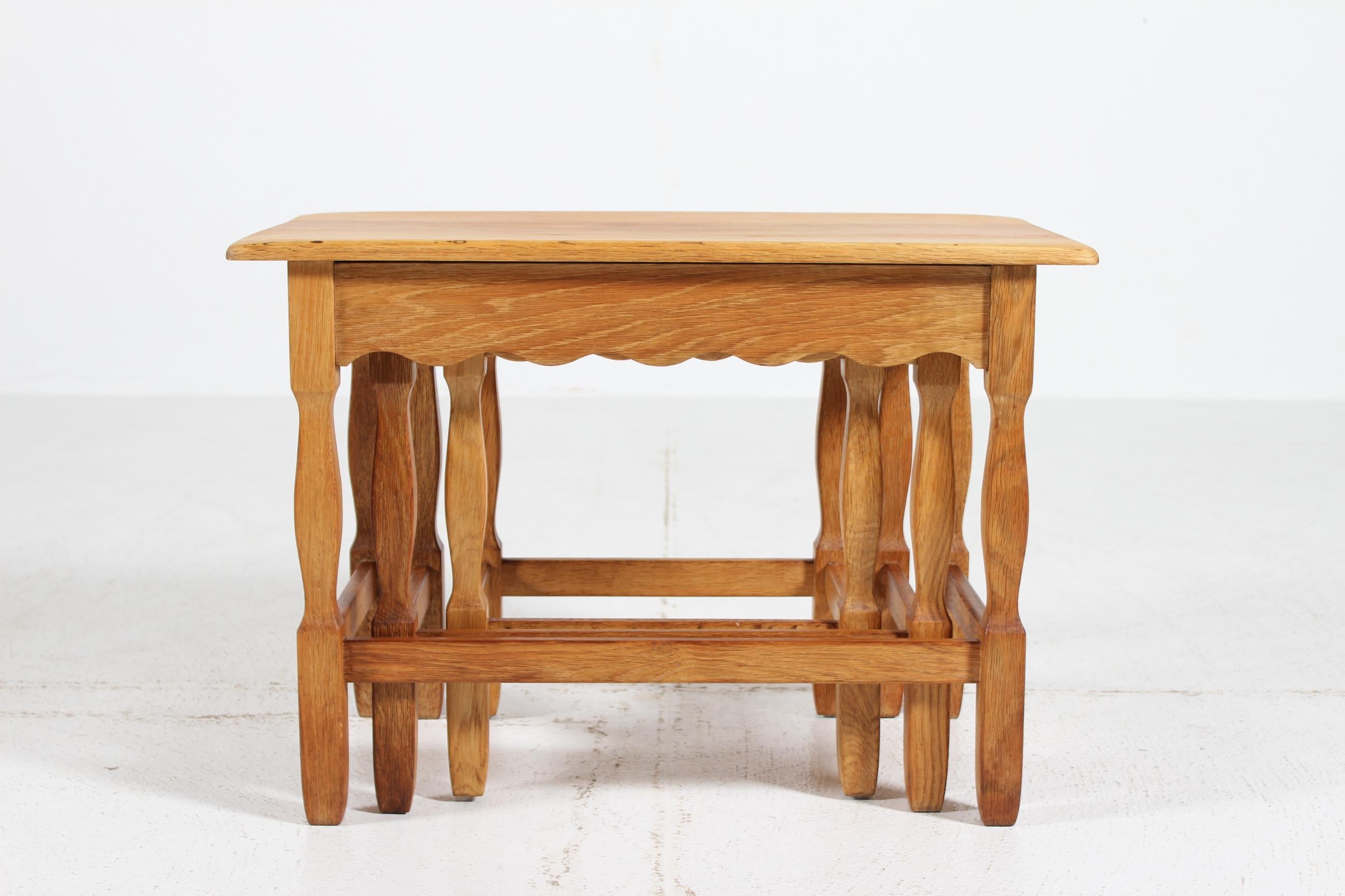 Danish Henning Kjærnulf style Set of Nesting Tables of Solid Oak, 1970s For Sale 3