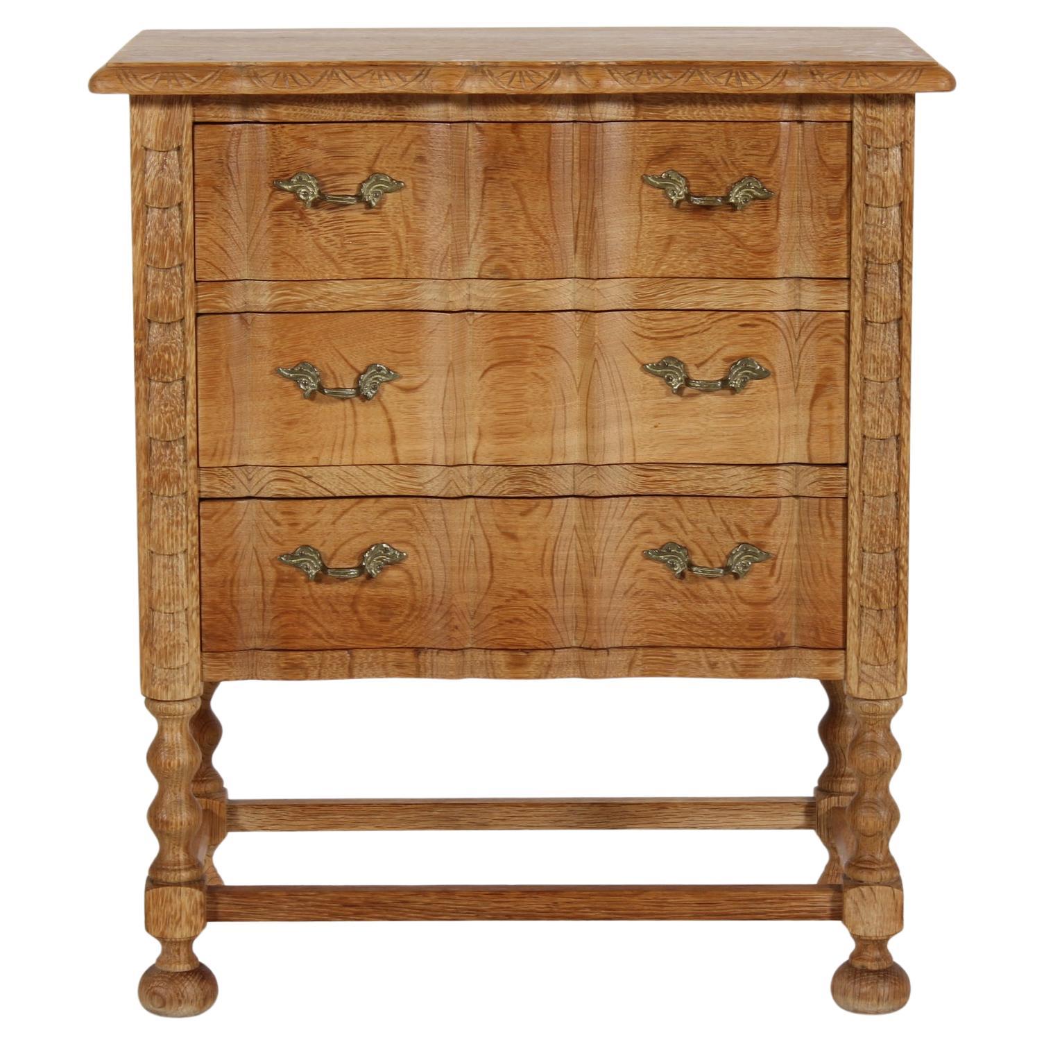 Danish Henning Kjærnulf Style Small Curved Carved Chest of Drawers of Oak 1970s