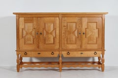 Danish Henning Kjærnulf Tall Sideboard of Oak with 4 Doors Brutalist Style 1970s