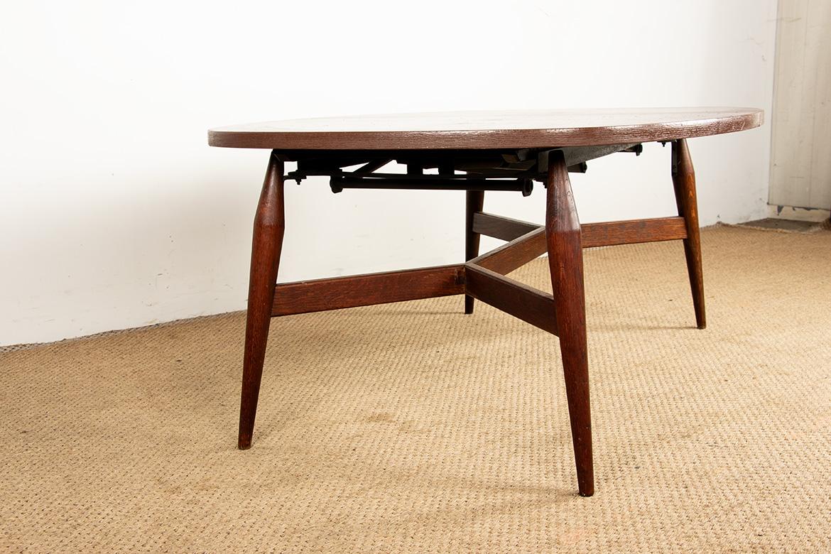 Danish high and low table, teak and brown lacquered wood, Smørrebrød model 1960. For Sale 5