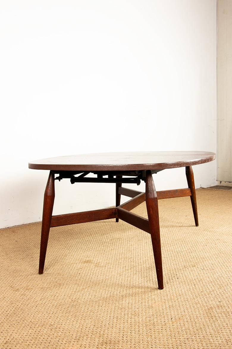 Danish high and low table, teak and brown lacquered wood, Smørrebrød model 1960. For Sale 6