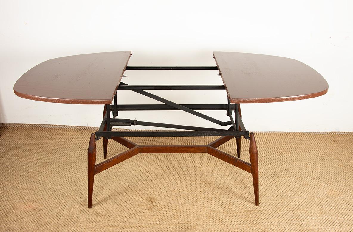 Danish high and low table, teak and brown lacquered wood, Smørrebrød model 1960. For Sale 8