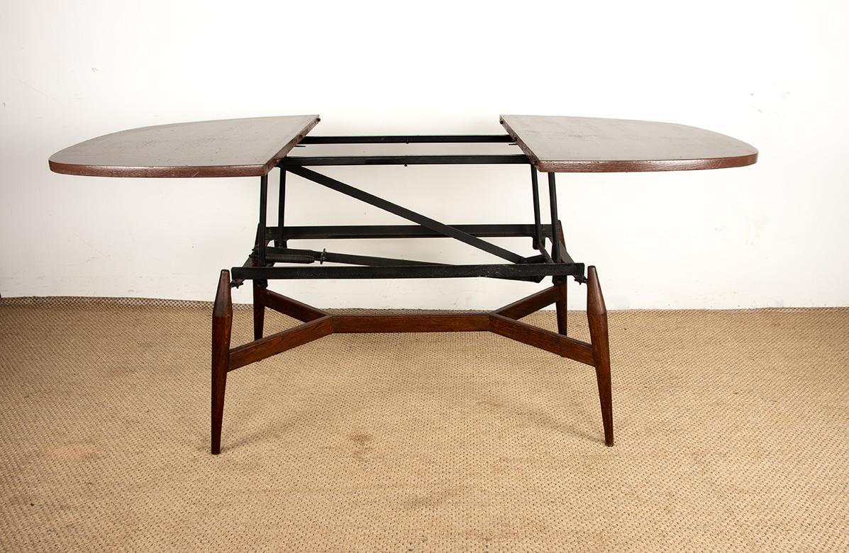 Danish high and low table, teak and brown lacquered wood, Smørrebrød model 1960. For Sale 9