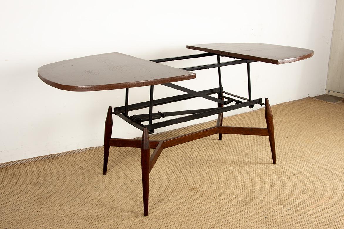 Danish high and low table, teak and brown lacquered wood, Smørrebrød model 1960. For Sale 11