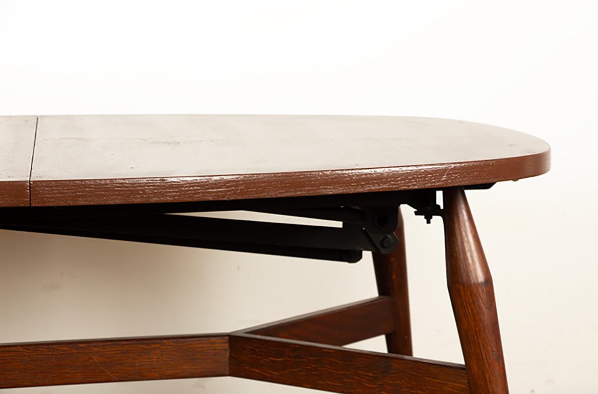 Scandinavian Modern Danish high and low table, teak and brown lacquered wood, Smørrebrød model 1960. For Sale