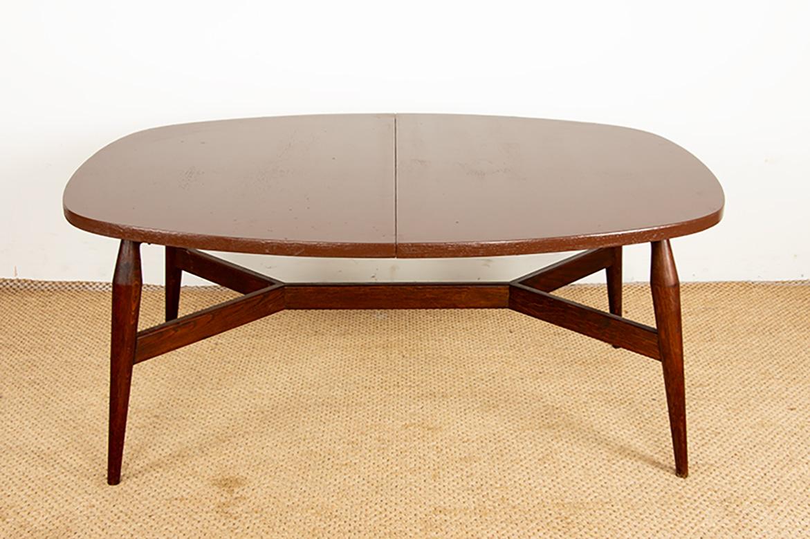 Mid-20th Century Danish high and low table, teak and brown lacquered wood, Smørrebrød model 1960. For Sale