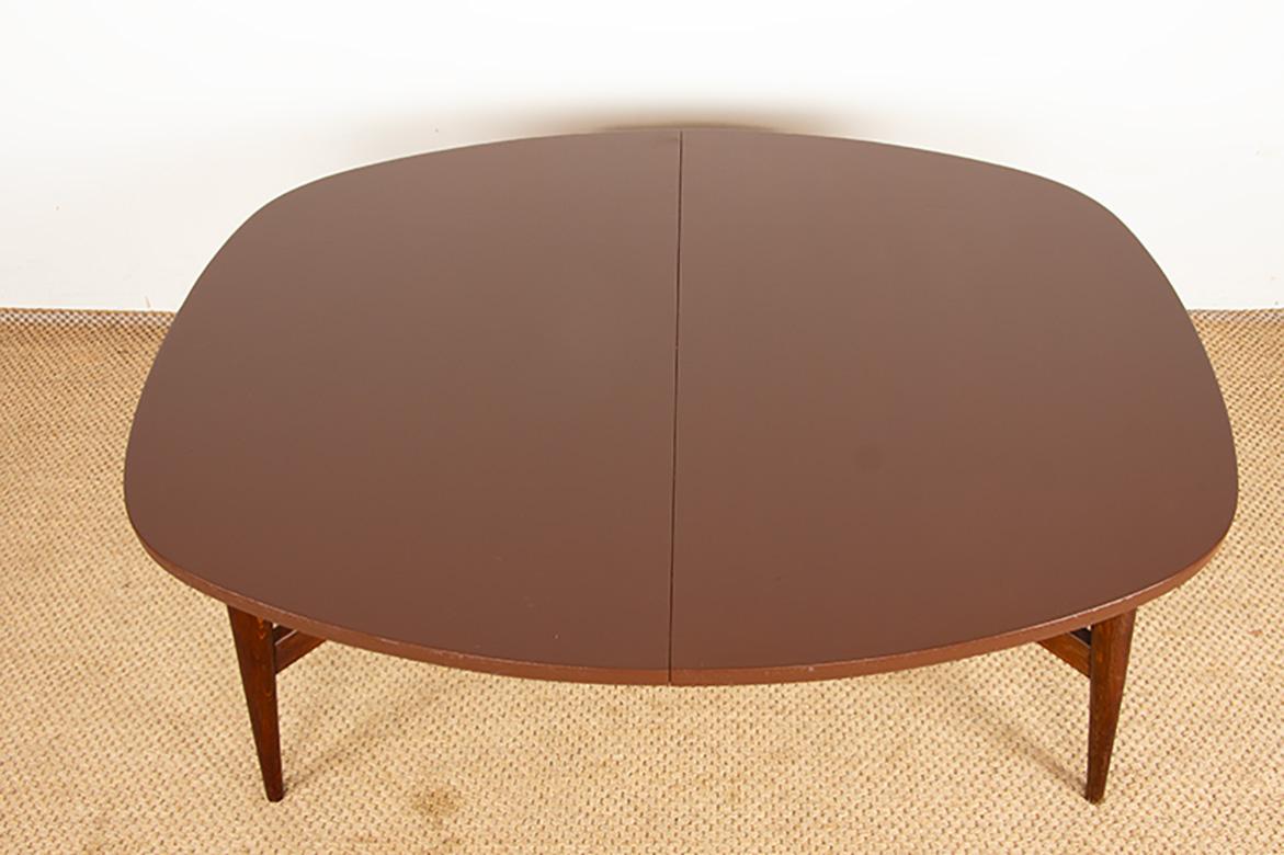 Teak Danish high and low table, teak and brown lacquered wood, Smørrebrød model 1960. For Sale