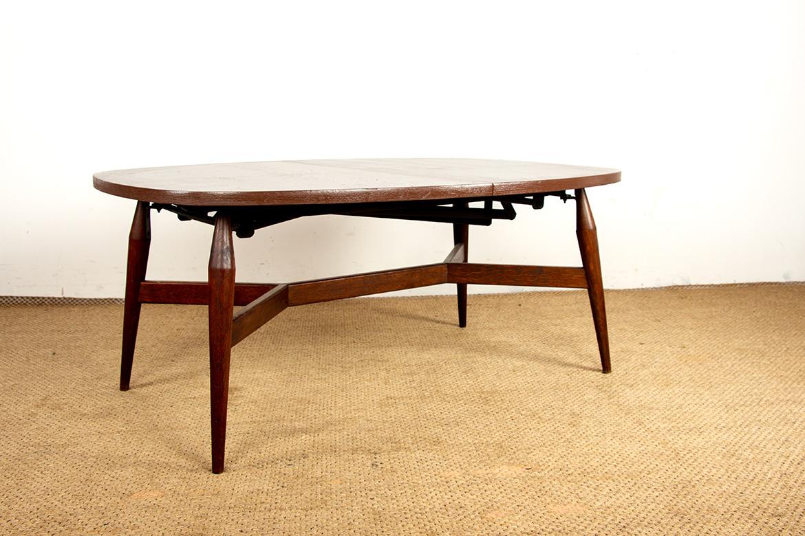 Danish high and low table, teak and brown lacquered wood, Smørrebrød model 1960. For Sale 1
