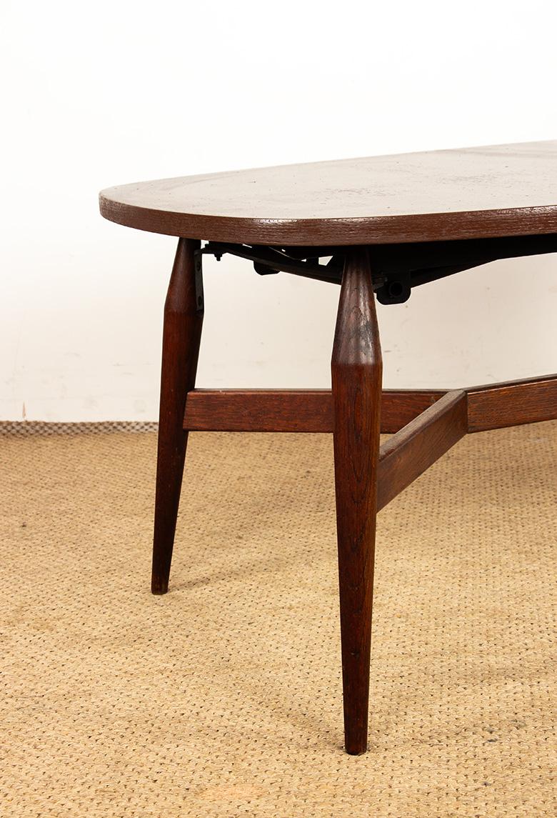 Danish high and low table, teak and brown lacquered wood, Smørrebrød model 1960. For Sale 3