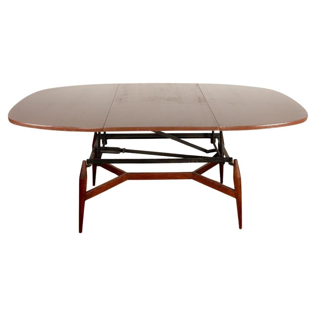 Danish high and low table, teak and brown lacquered wood, Smørrebrød model 1960. For Sale