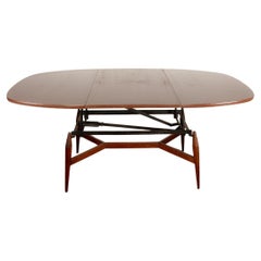 Danish high and low table, teak and brown lacquered wood, Smørrebrød model 1960.