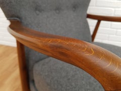 Danish High Back Armchair, 1960s, Wool, Beech, Completely Restored