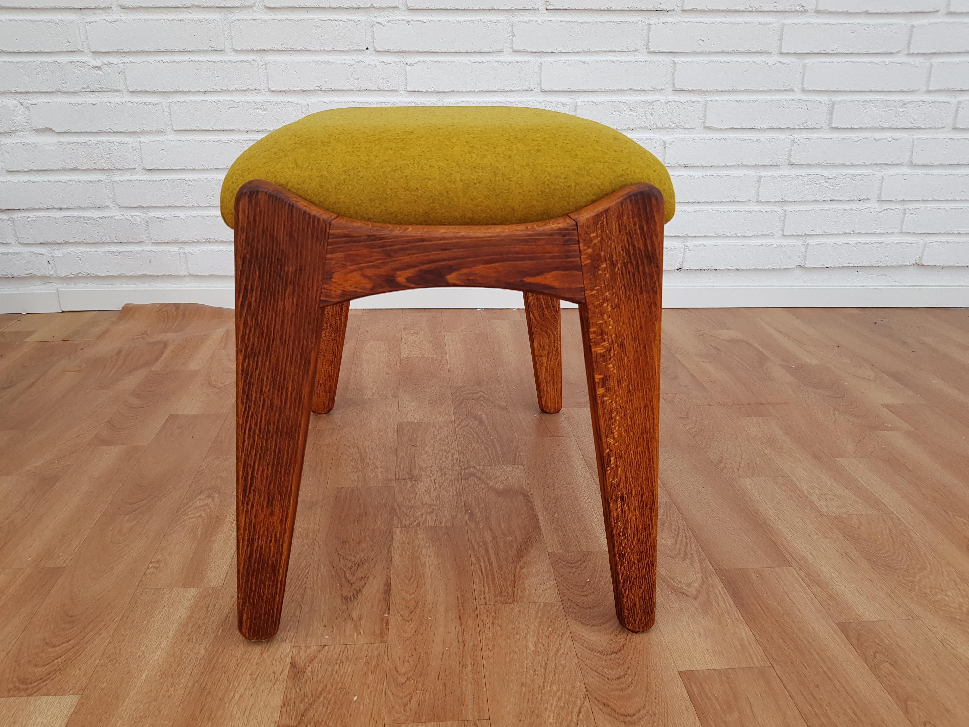 Danish High-Back Armchair with Footstool, Wool Fabric, Teakwood, 1970s, Restored 7