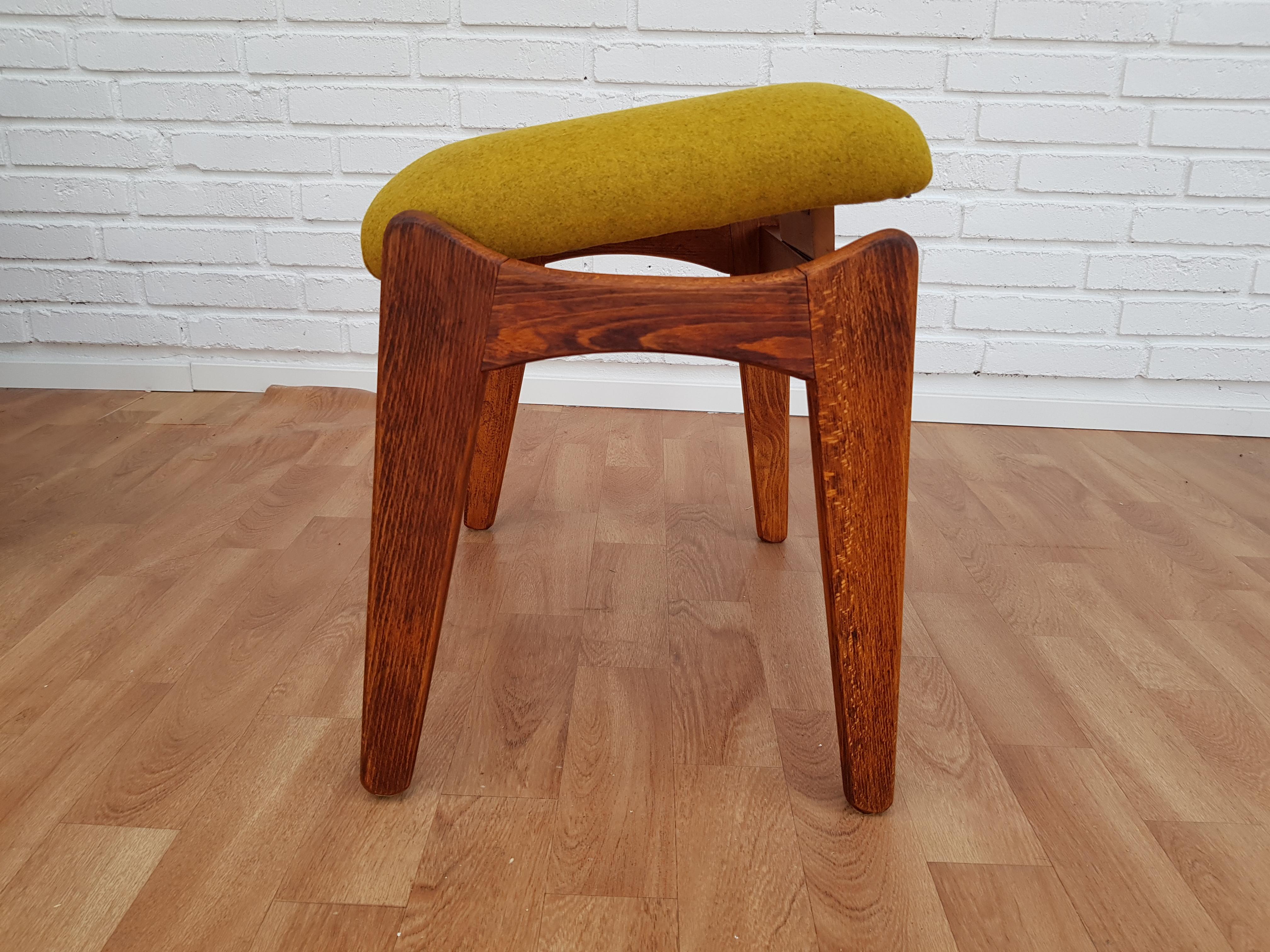 Danish High-Back Armchair with Footstool, Wool Fabric, Teakwood, 1970s, Restored 8