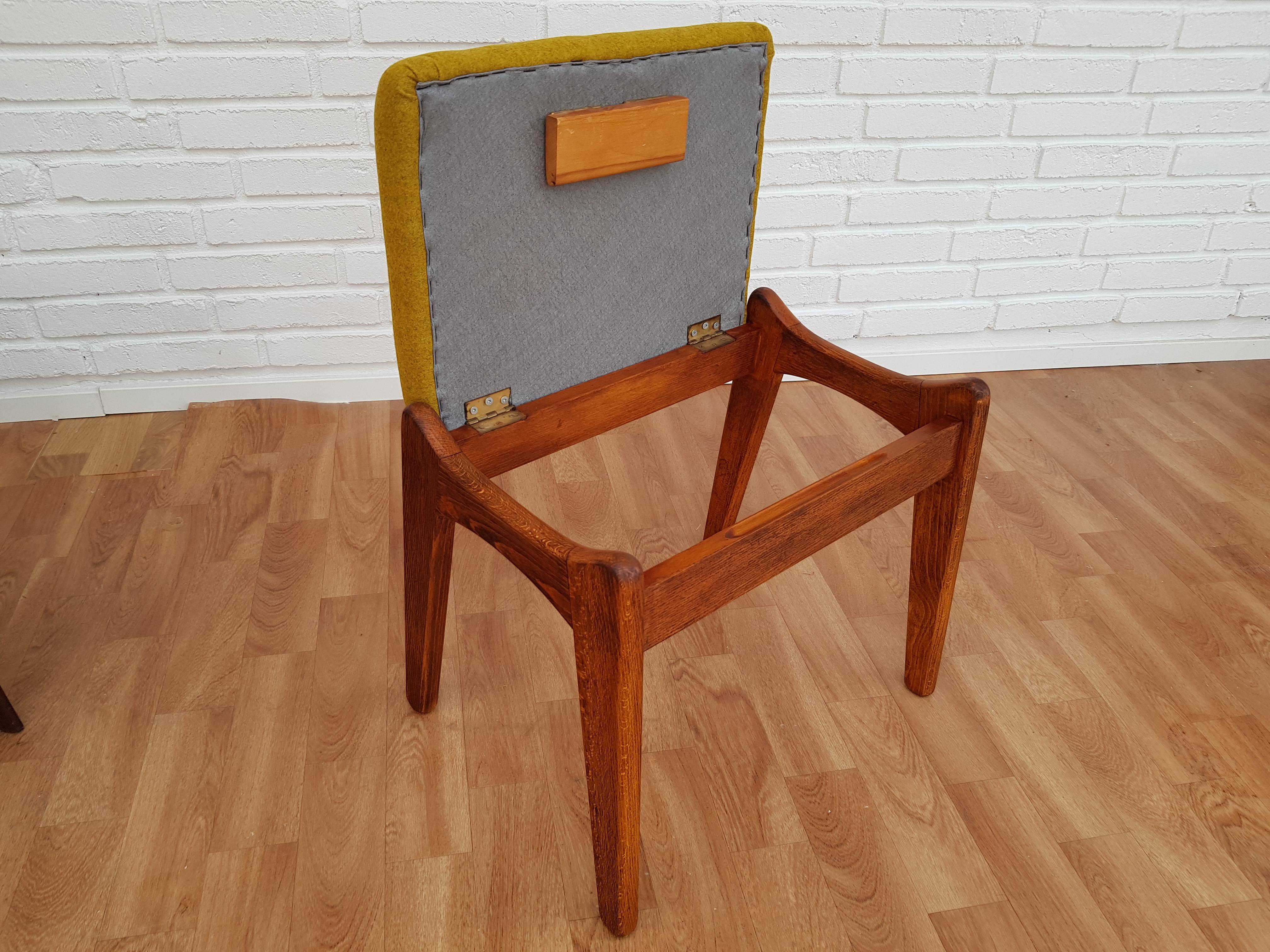 Danish High-Back Armchair with Footstool, Wool Fabric, Teakwood, 1970s, Restored 9