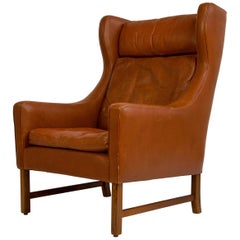 Danish High Back Leather Chair with Rosewood Base