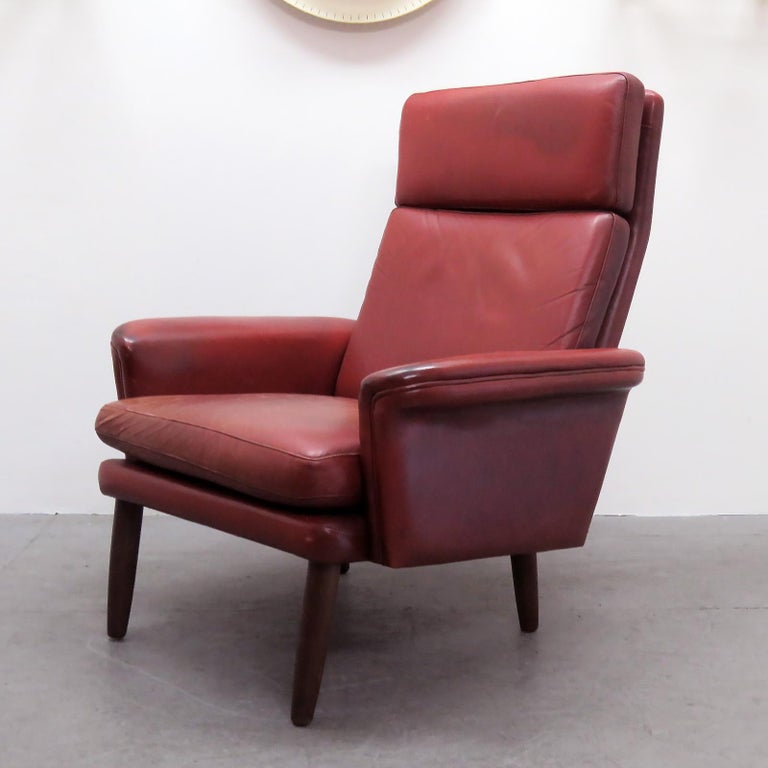 Danish High Back Leather Lounge Chair, 1960 For Sale at 1stDibs