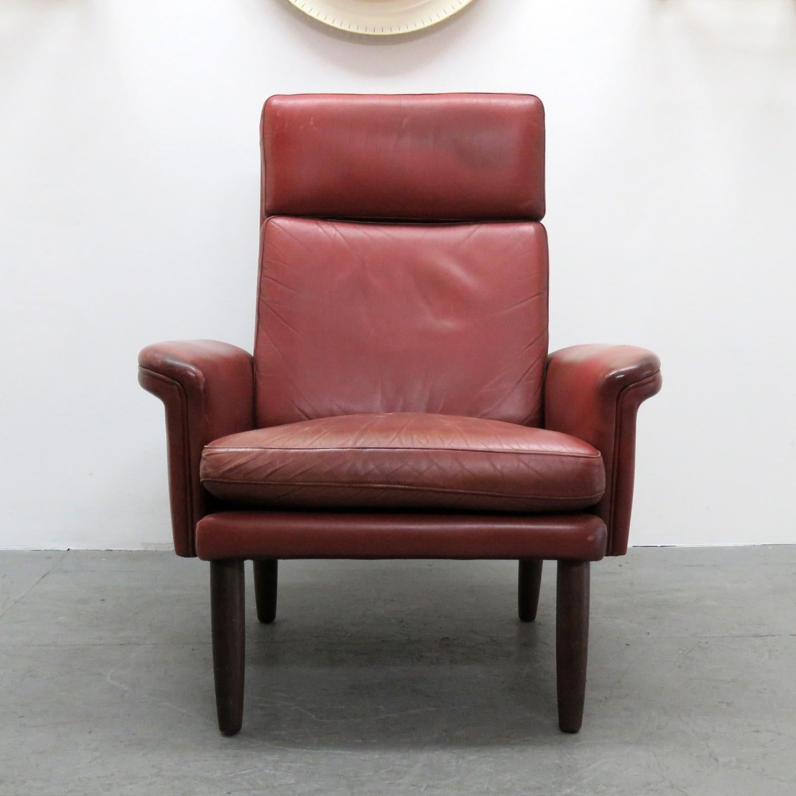 Mid-Century Modern Danish High Back Leather Lounge Chair, 1960 For Sale