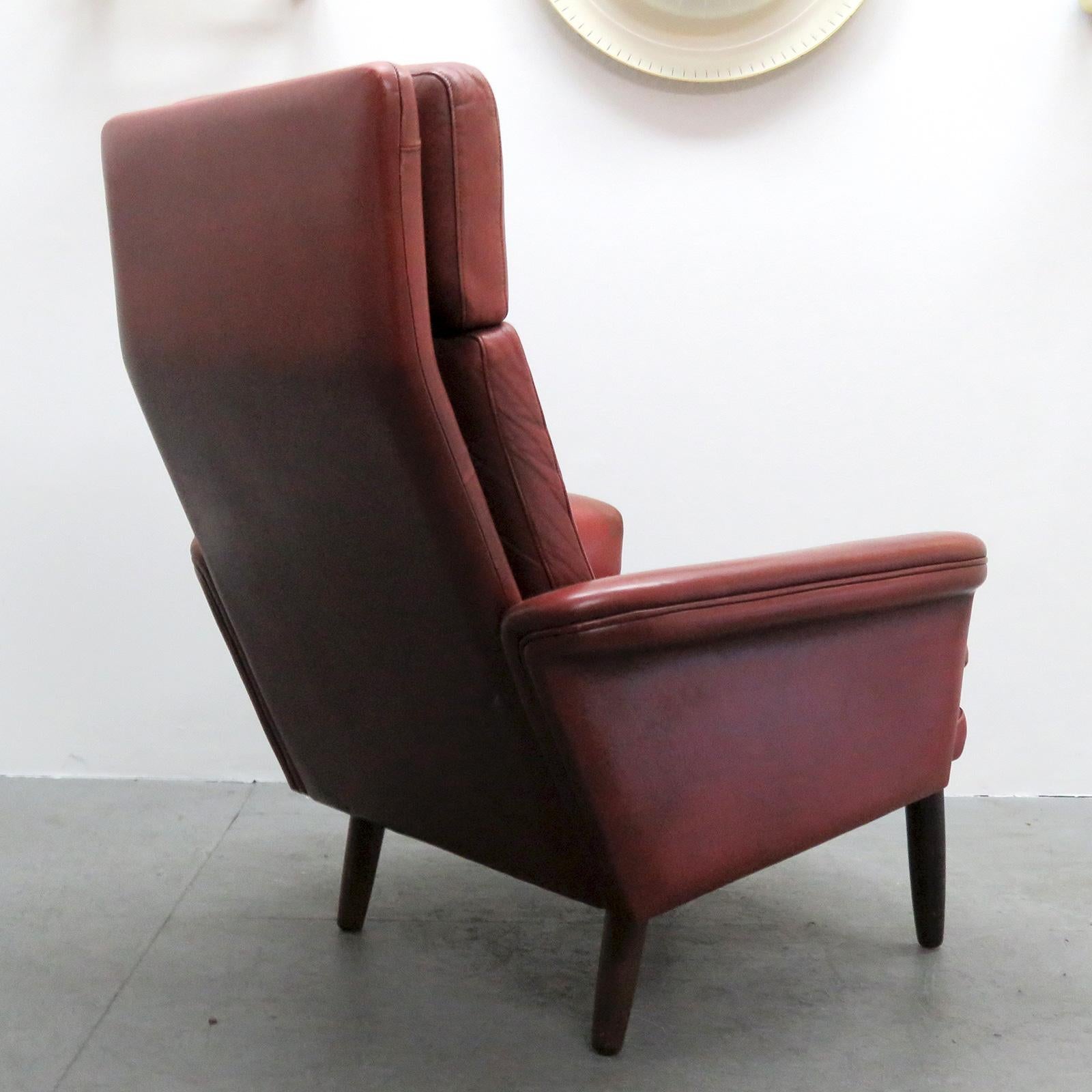 Mid-20th Century Danish High Back Leather Lounge Chair, 1960 For Sale