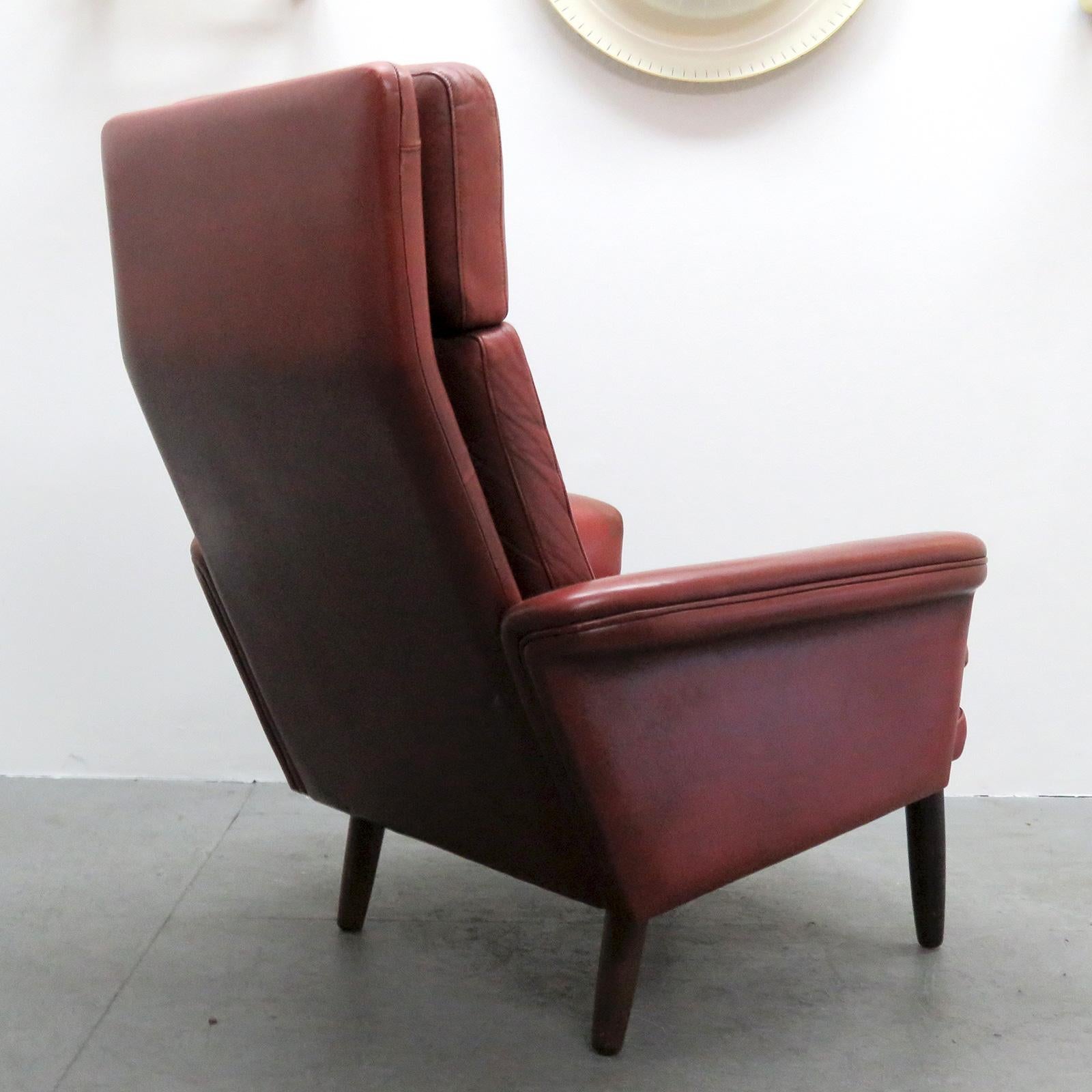 Danish High Back Leather Lounge Chair, 1960 For Sale 1