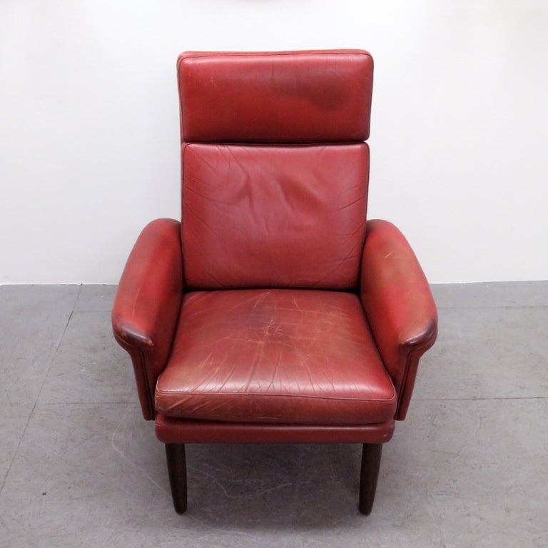Danish High Back Leather Lounge Chair, 1960 at 1stDibs