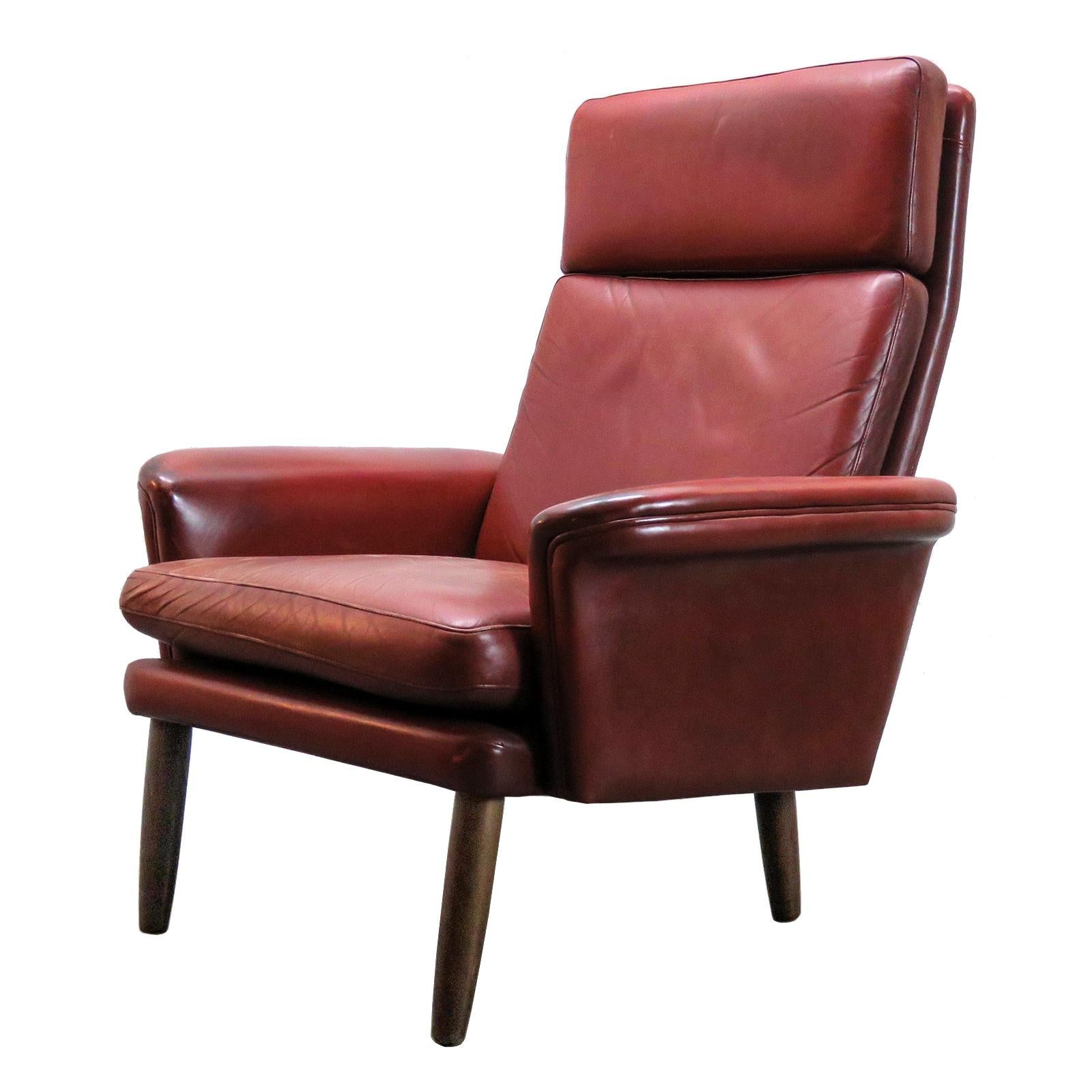 Danish High Back Leather Lounge Chair, 1960 For Sale