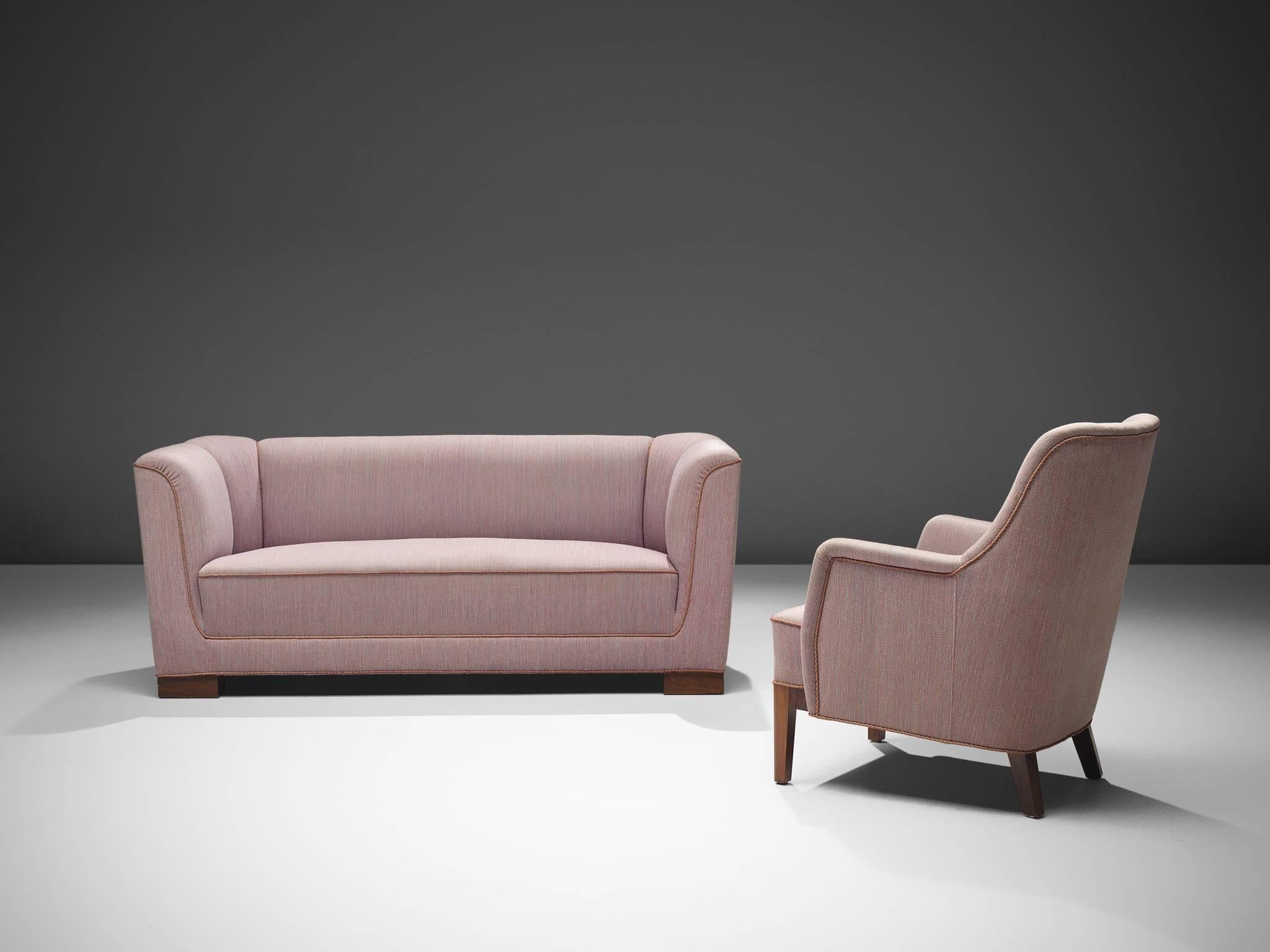 Danish High Back Pink Settee with Rosewood 1
