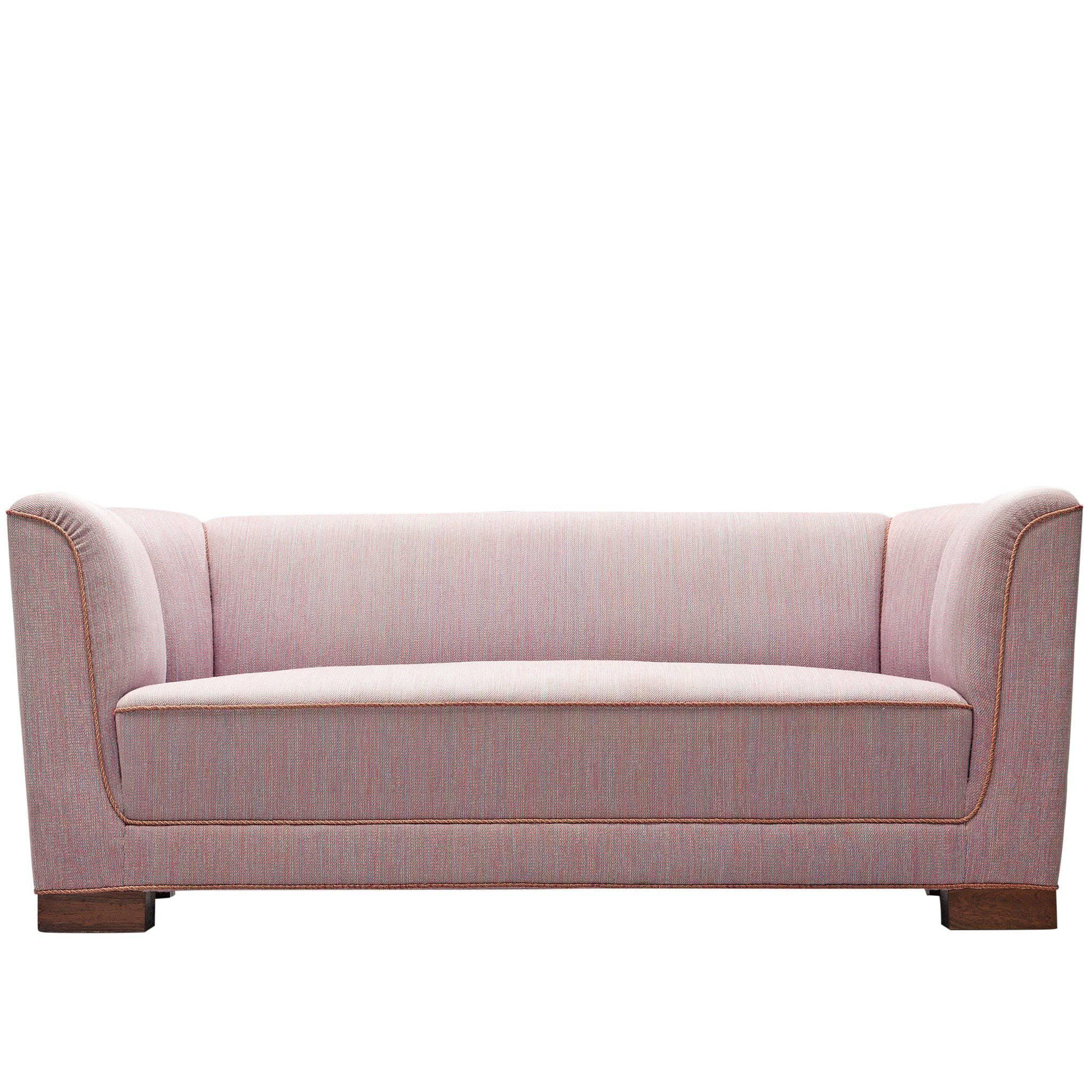 Danish High Back Pink Settee with Rosewood