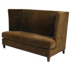 Danish High Back Sofa in Dark Green Velvet and Brass Produced in Denmark