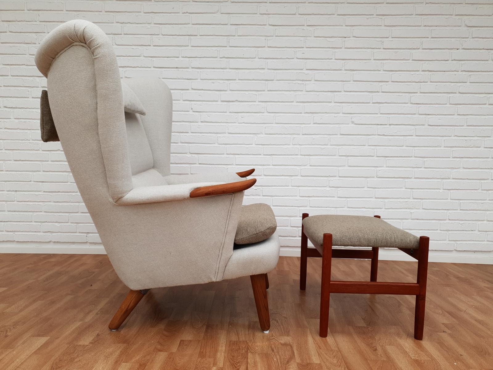 Danish High-Backed Armchair, Kvadrat Wool by Nana Ditzel, Completely Renovated 1