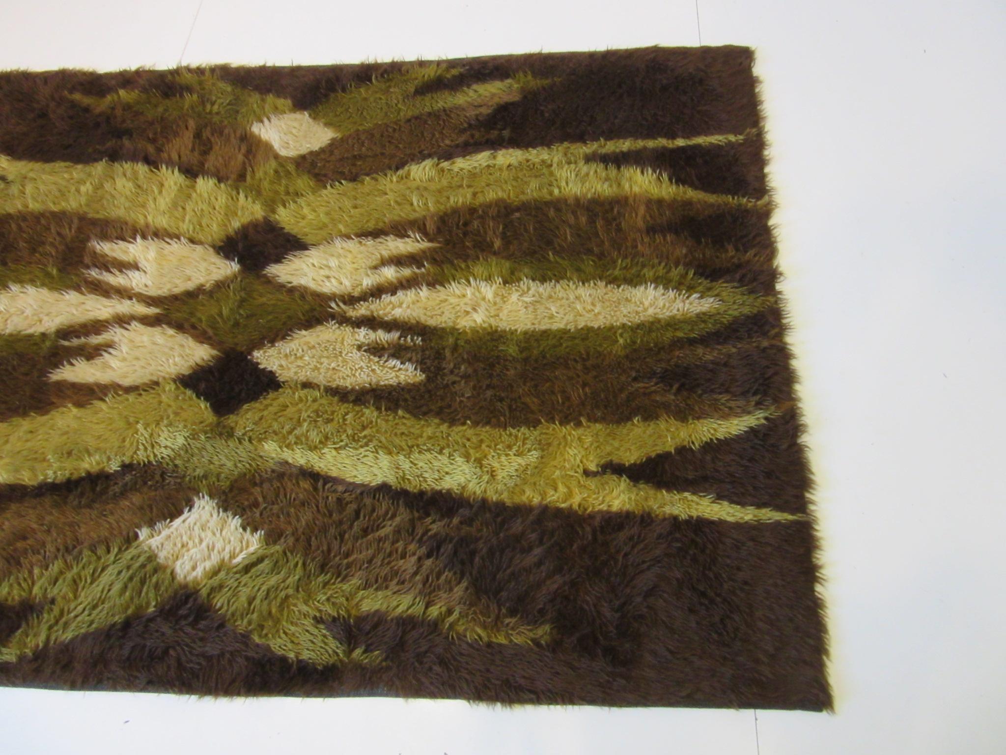 Danish High Pile Woven Wool Rya Rug For Sale 1