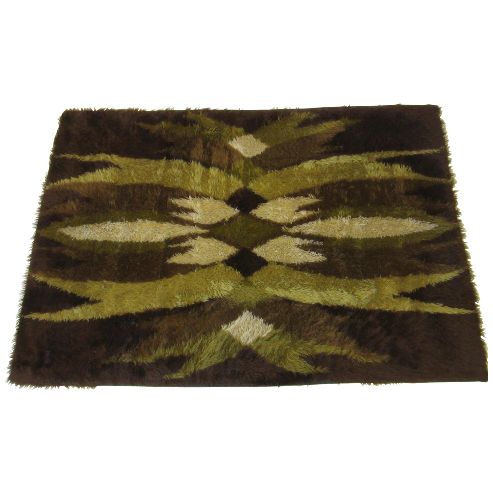 Danish High Pile Woven Wool Rya Rug For Sale