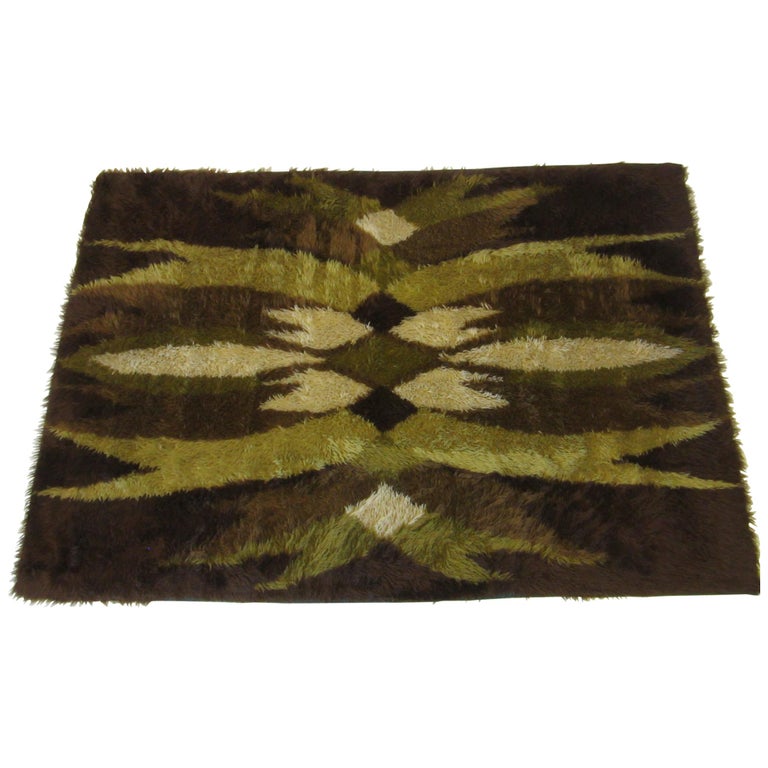 Danish High Pile Woven Wool Rya Rug For Sale at 1stDibs