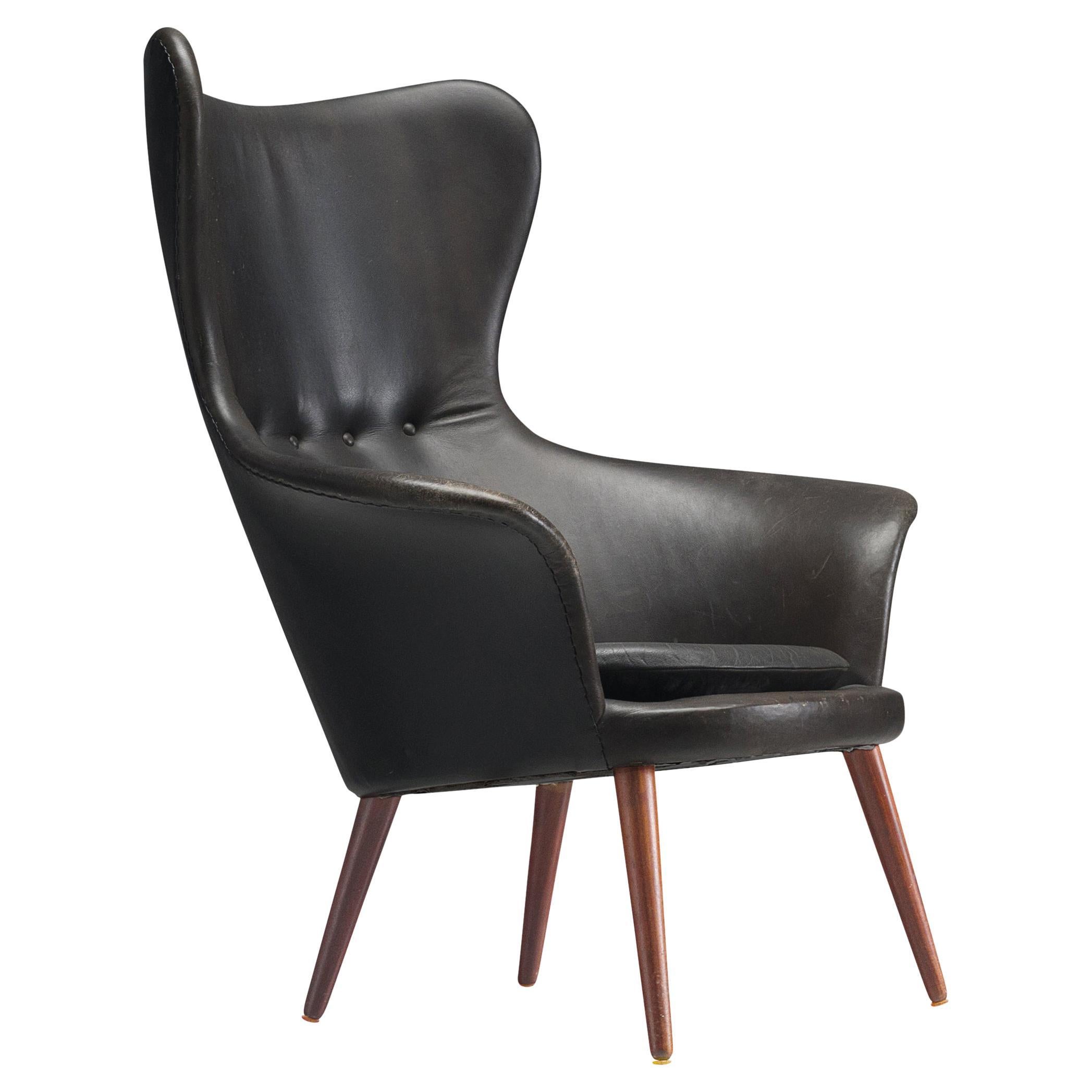 High Wingback Chair In Black Leather, Black Leather Wingback Chair Modern Design