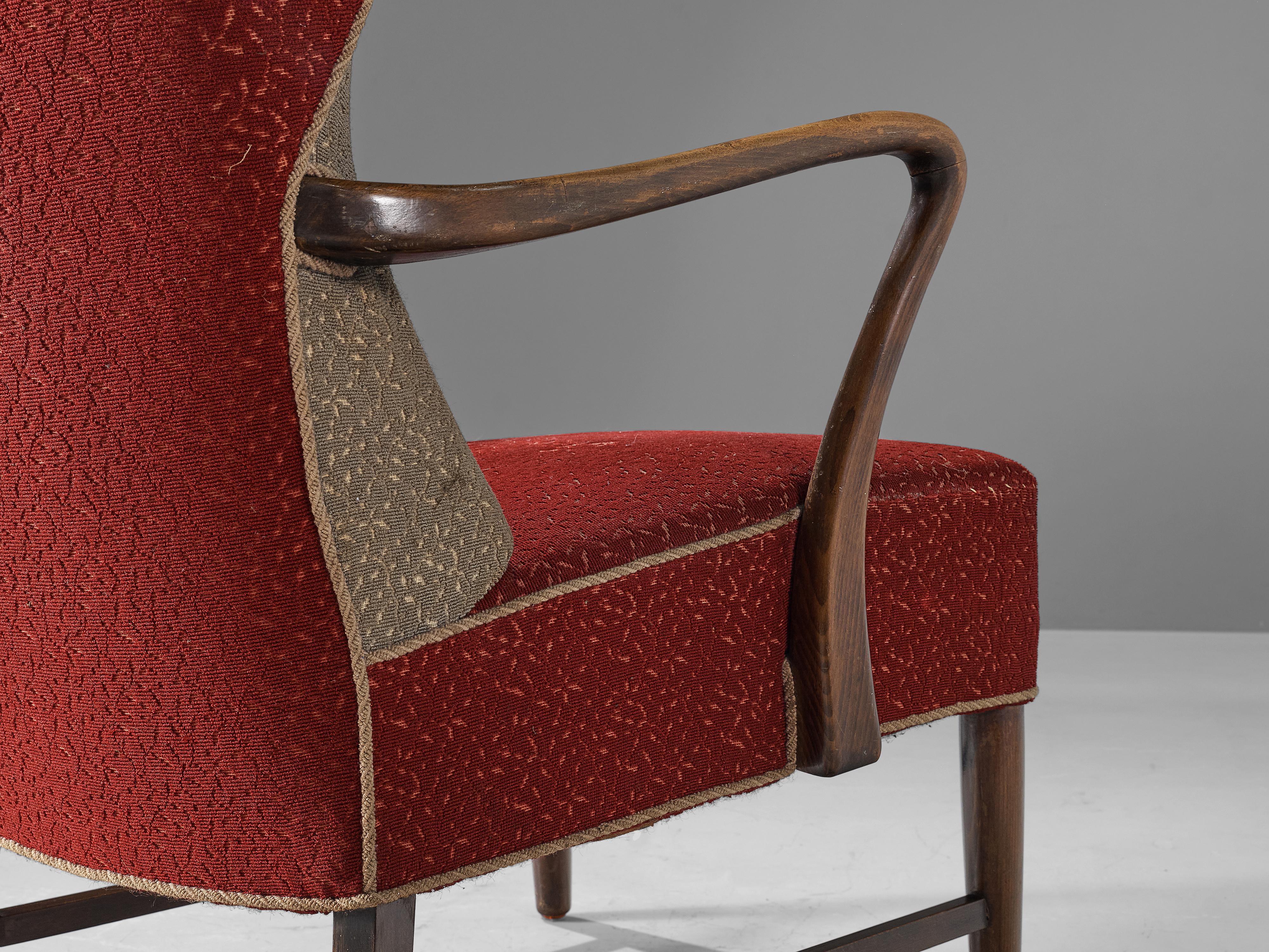 Mid-20th Century Danish High Wingback Lounge Chair in Red Upholstery For Sale
