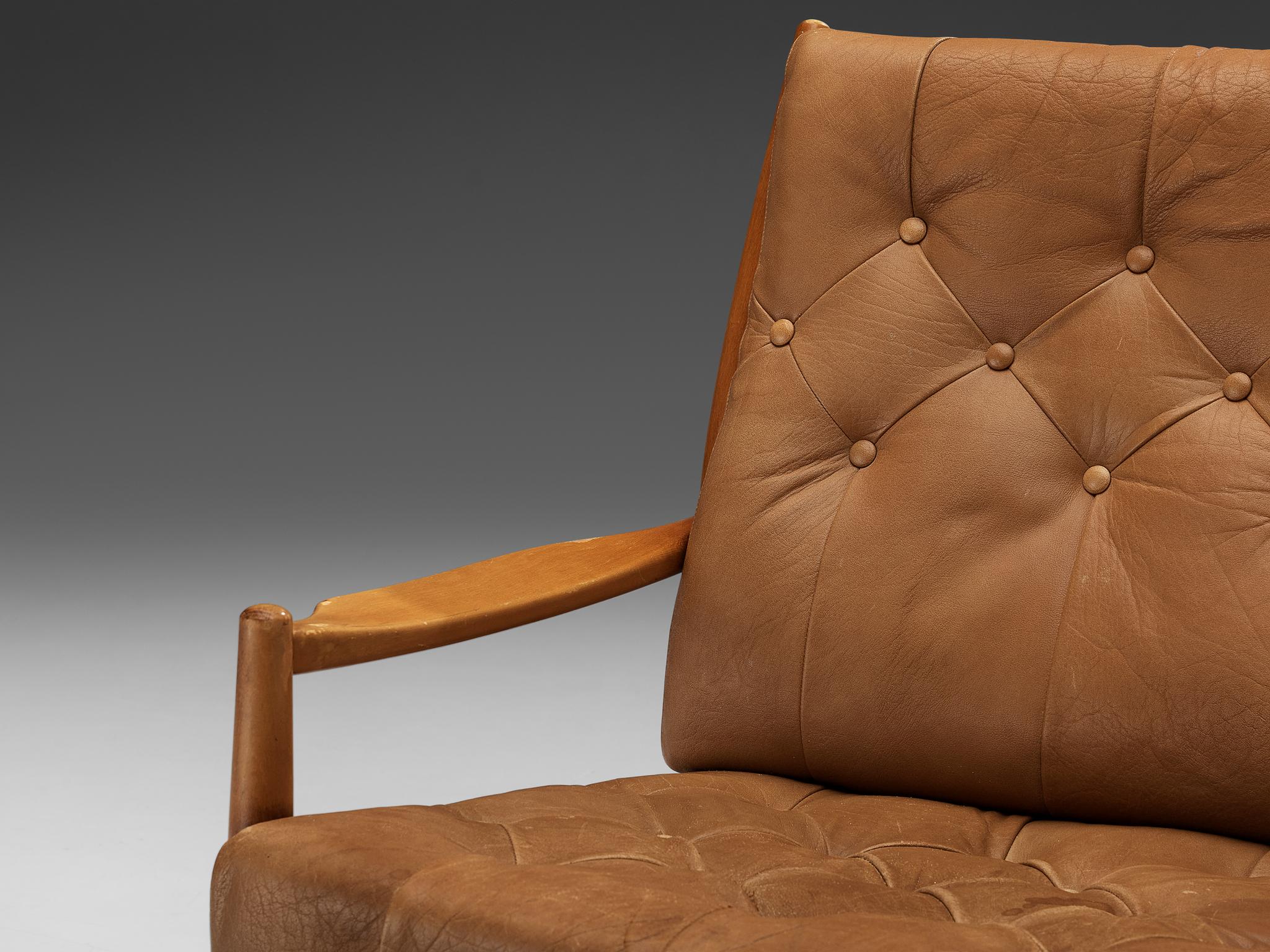 Danish Highback Armchair in Cognac Leatherette In Good Condition In Waalwijk, NL