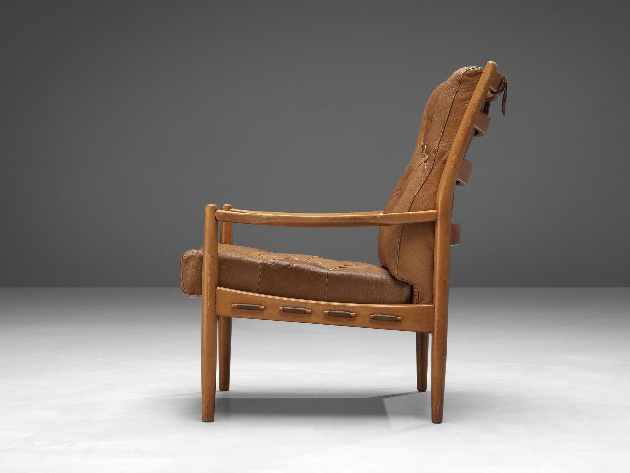 Mid-20th Century Danish Highback Armchair in Cognac Leatherette