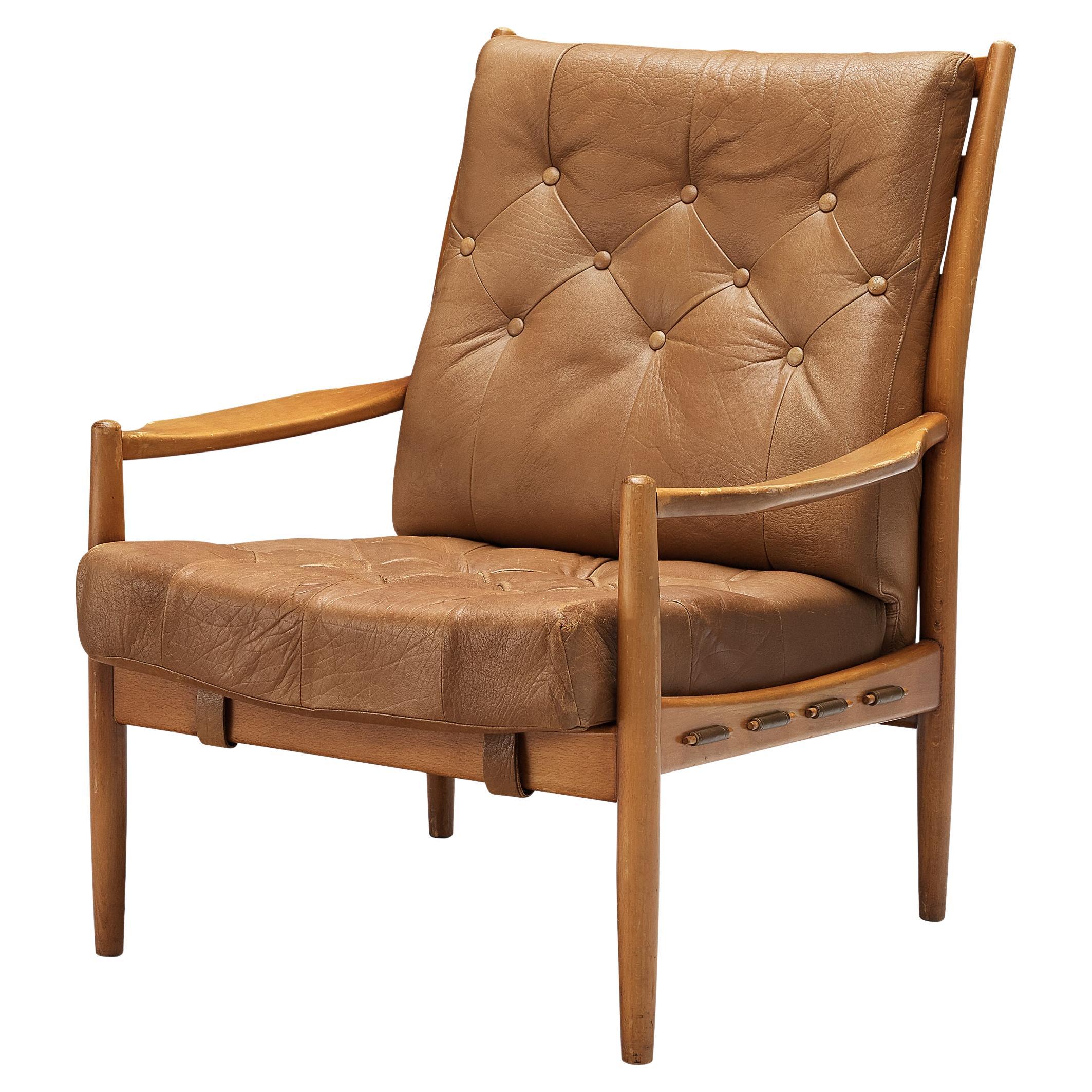 Danish Highback Armchair in Cognac Leatherette