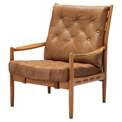 Vintage Danish Highback Armchair in Cognac Leatherette