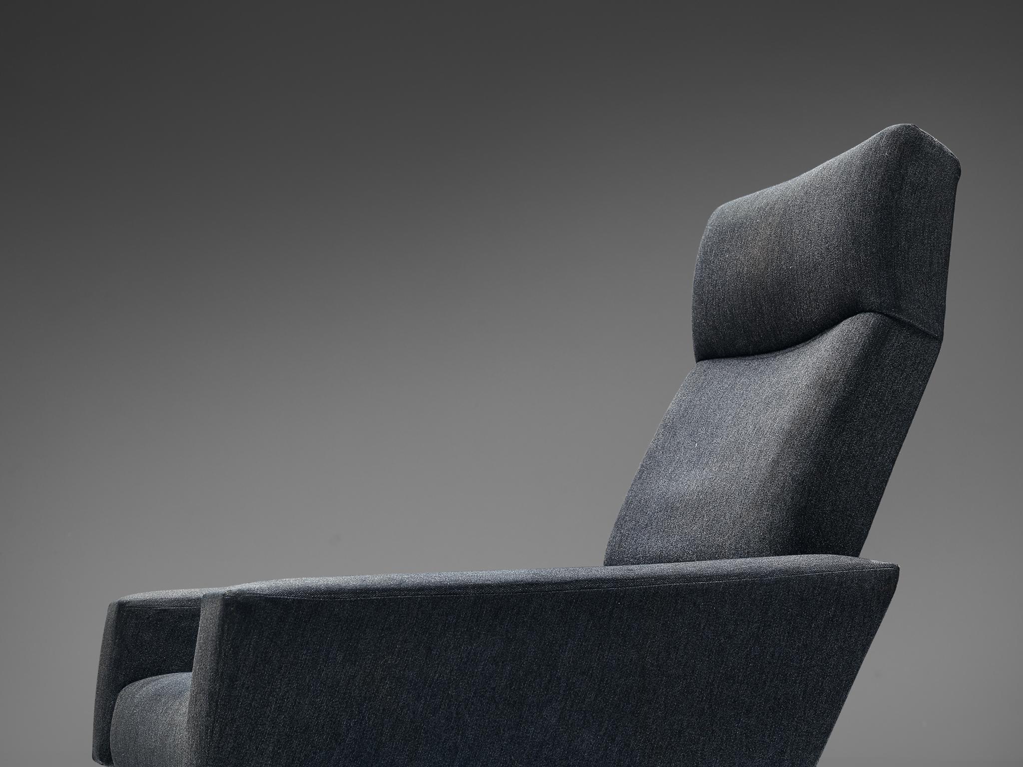 Scandinavian Modern Danish Highback Chair in Grey Upholstery For Sale