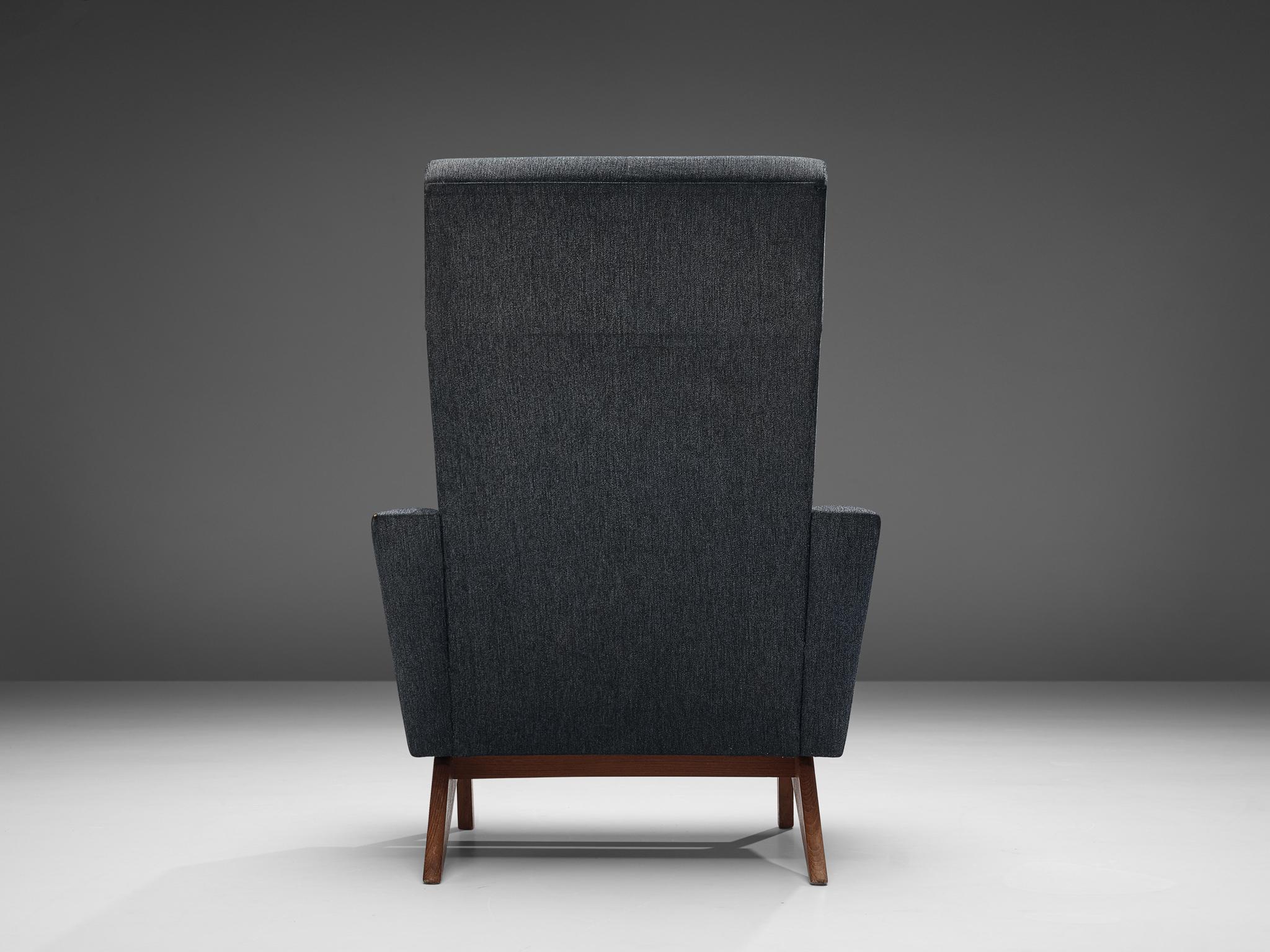Mid-20th Century Danish Highback Chair in Grey Upholstery For Sale