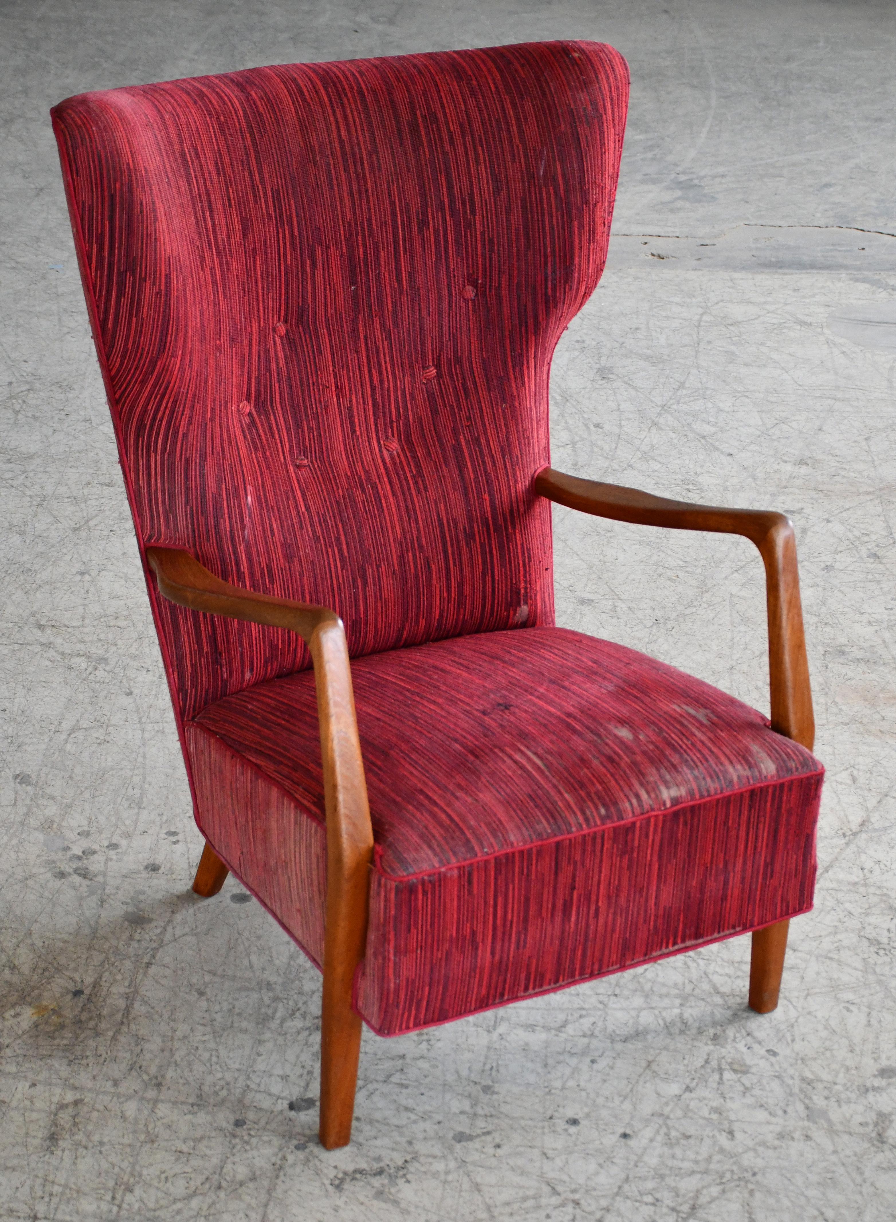 Dänischer Hochlehner-Sessel von Peter Hvidt und Orla Molgaard (Wolle) im Angebot