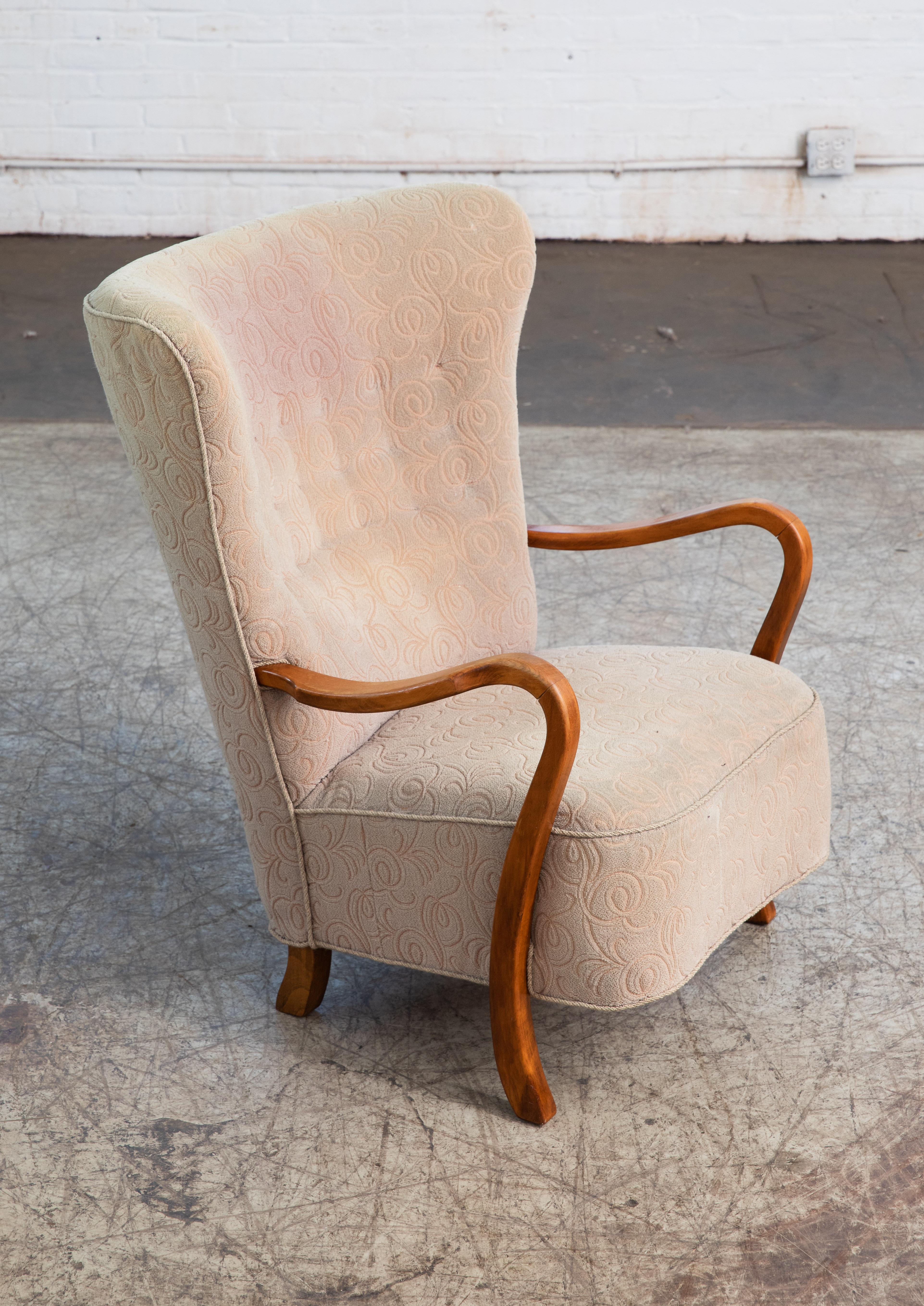 Beech Danish Highback Easy Chair with Open Armrests by Alfred Christensen, 1940's