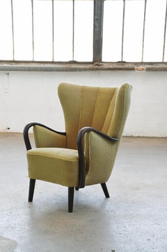 Danish Highback Lounge Chair with Semi-Closed Armrests and Channels 1940's