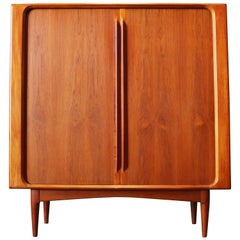 Danish Highboard / Cabinet by Bernhard Pedersen & Son Teak Tambour Doors, 1950s