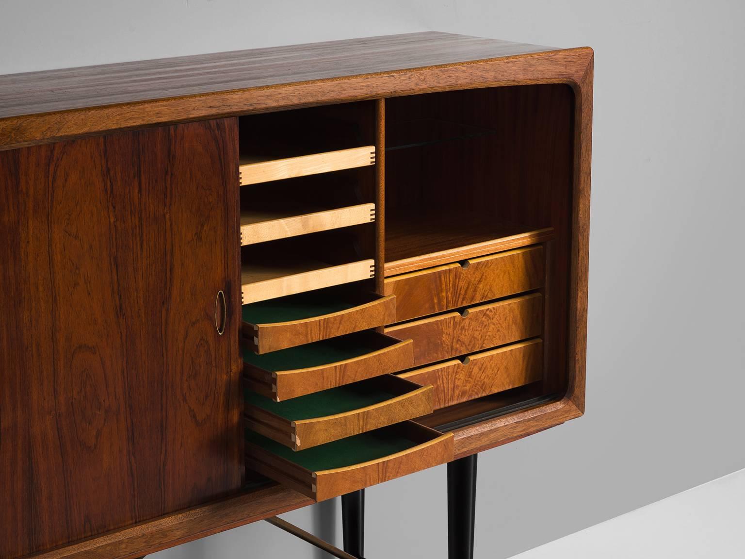 Danish Highboard with Rosewood and Brass, Denmark, 1950s 1