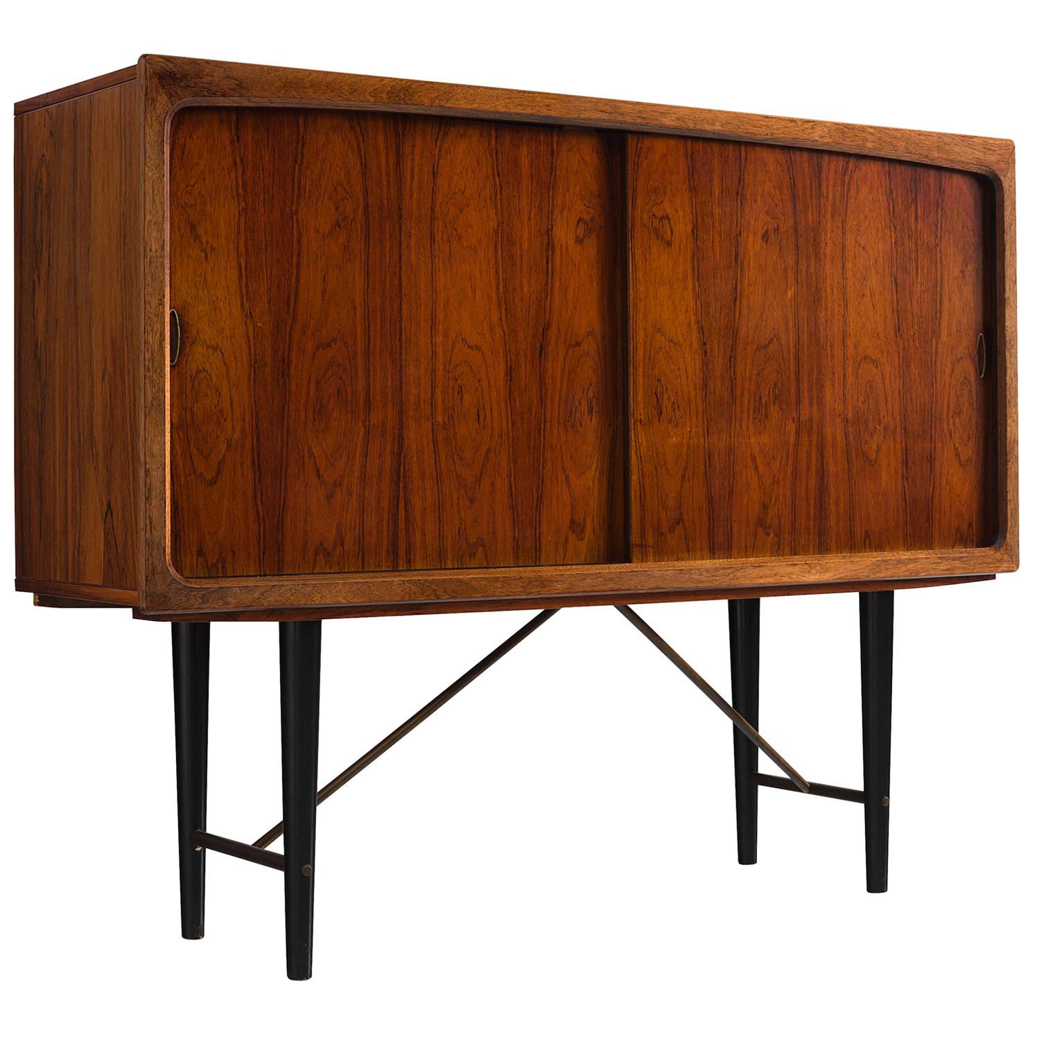 Danish Highboard with Rosewood and Brass, Denmark, 1950s