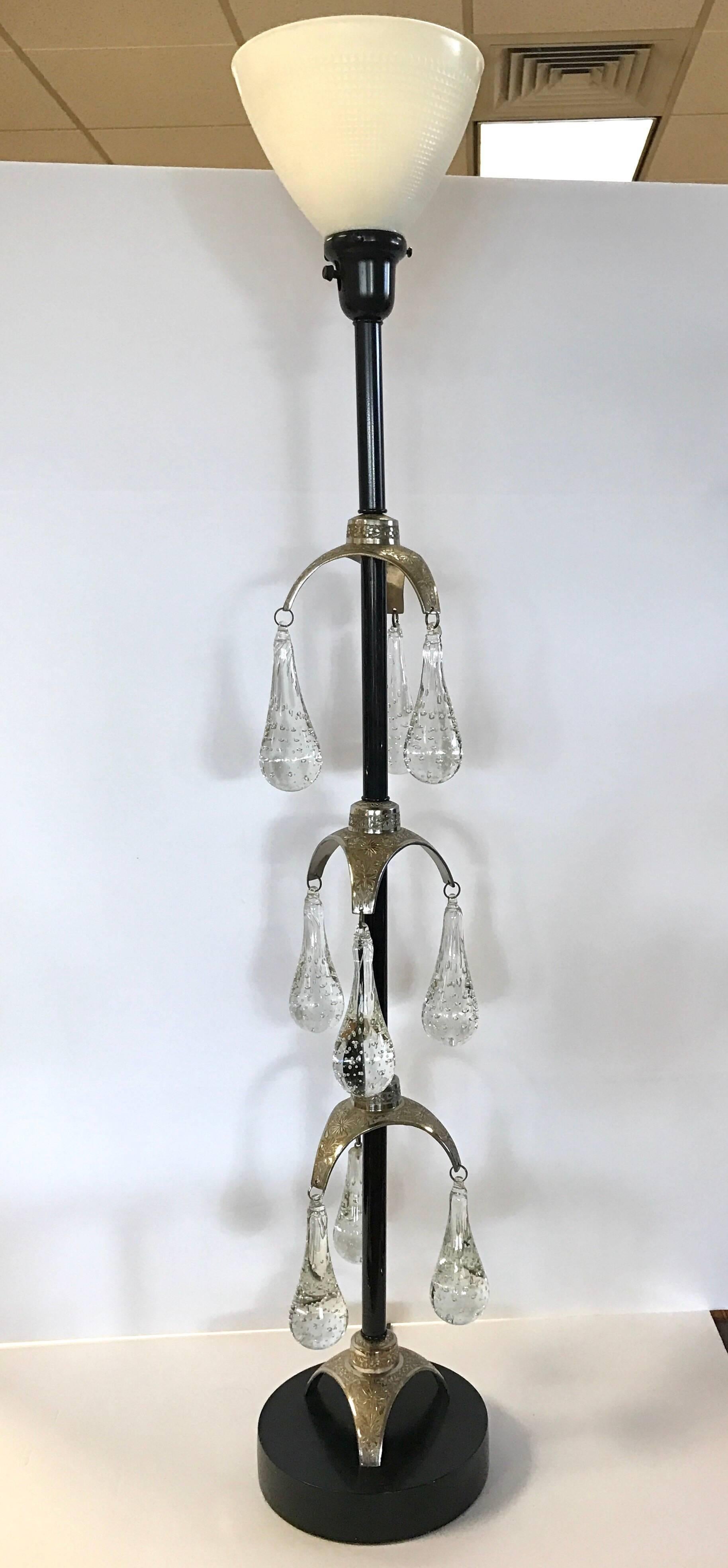 Danish Hoglund Midcentury Tall Iron, Silver and Blown Teardrop Glass Floor Lamp In Excellent Condition In West Hartford, CT