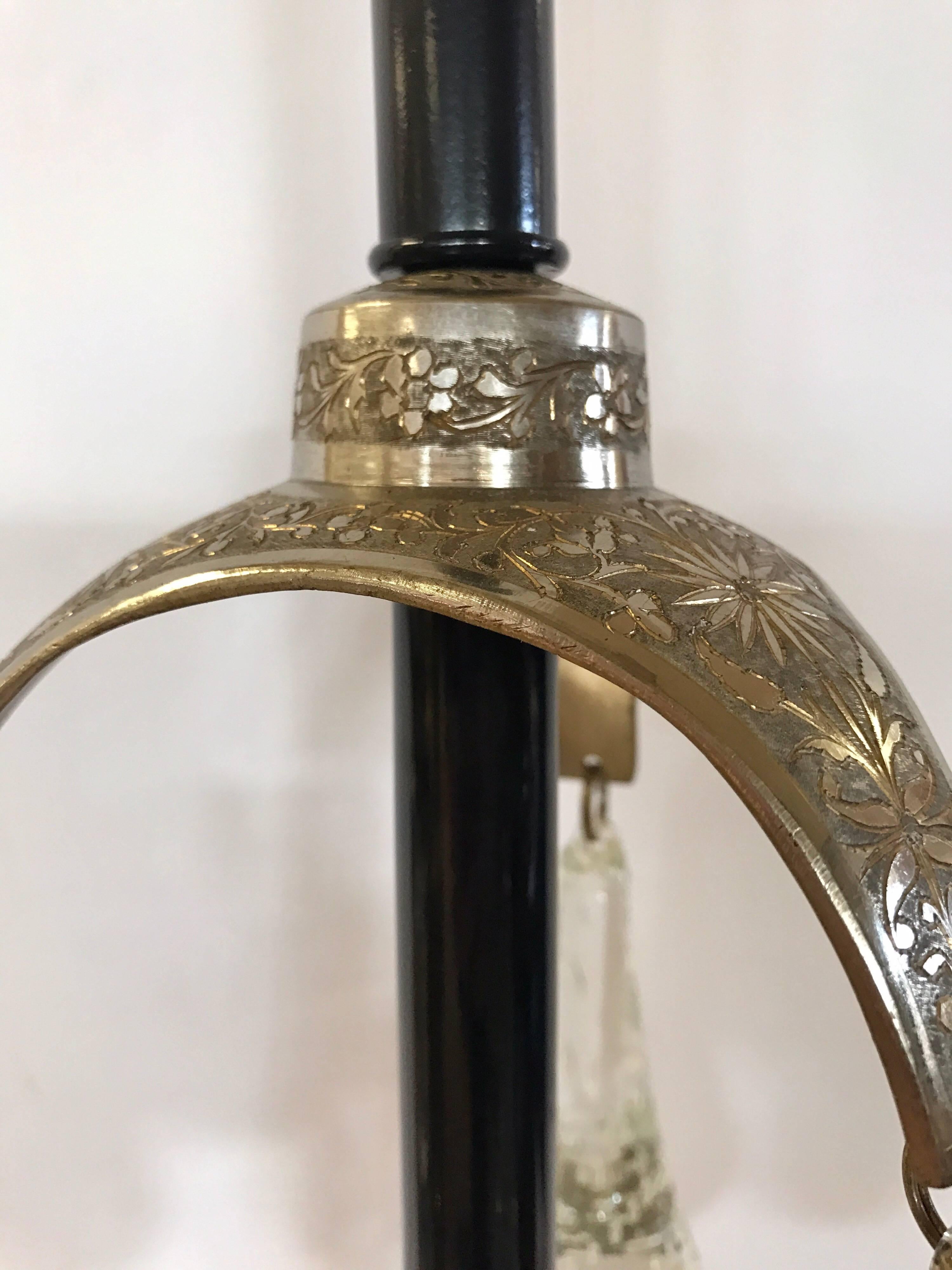 Metal Danish Hoglund Midcentury Tall Iron, Silver and Blown Teardrop Glass Floor Lamp